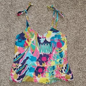 J. Crew Pink and Blue Smocked Camisole with Tie Straps